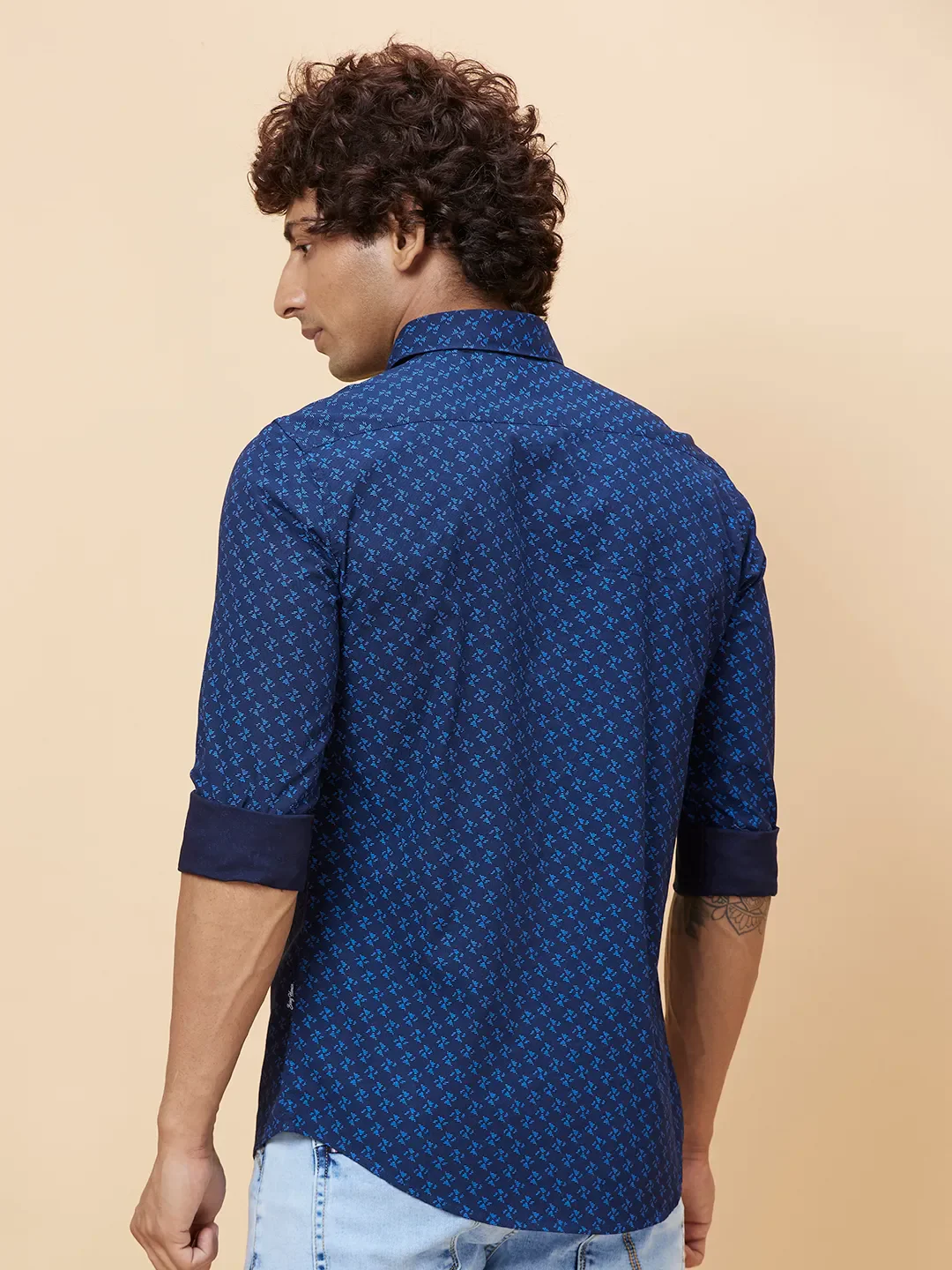 Blue Slim Straight Fit Regular Collar Long Sleeves Men's Shirt by Being Human Clothing - Image 3