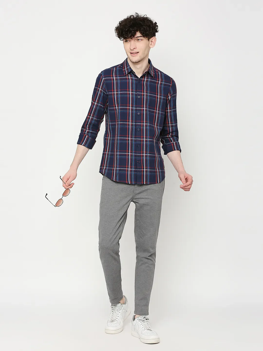 Blue Slim Straight Fit Regular Collar Long Sleeves Men's Shirt by Being Human Clothing - Image 6