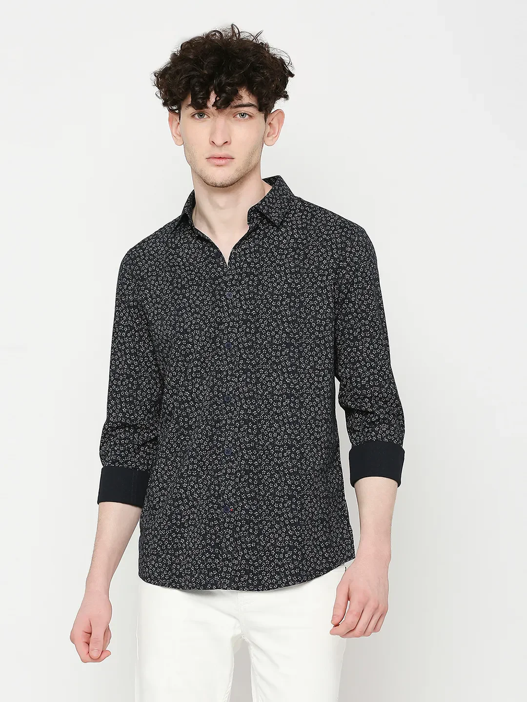 Blue Slim Straight Fit Regular Collar Long Sleeves Men's Shirt by Being Human Clothing
