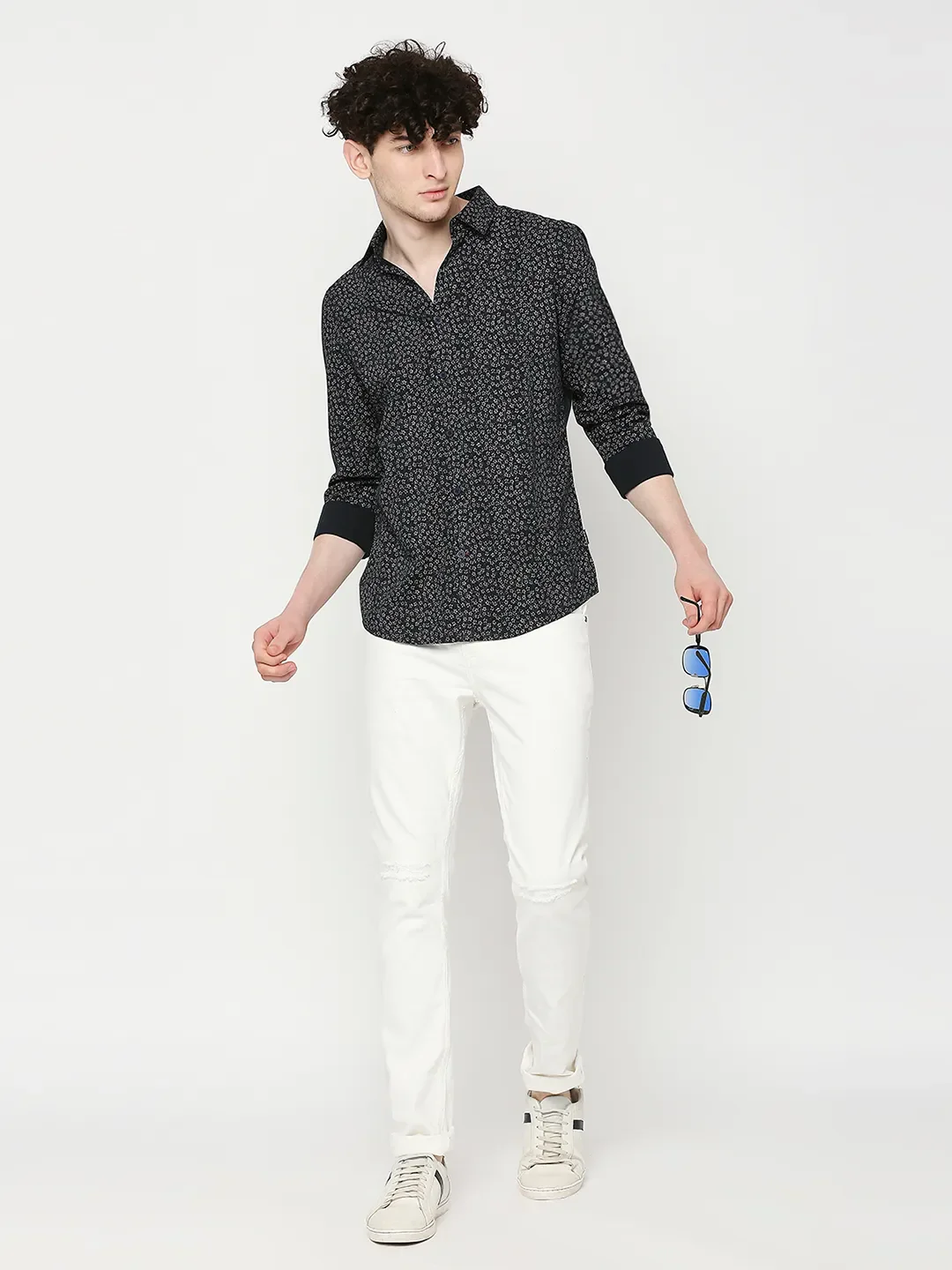 Blue Slim Straight Fit Regular Collar Long Sleeves Men's Shirt by Being Human Clothing - Image 6