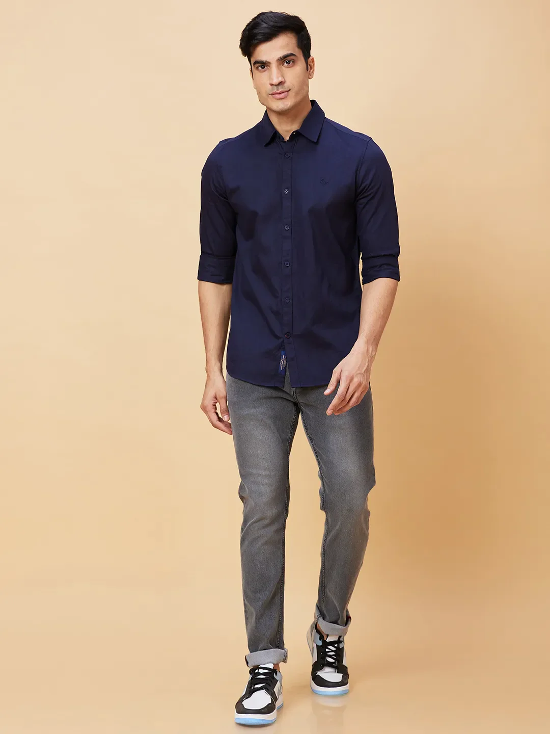Blue Slim Straight Fit Regular Collar Long Sleeves Men's Shirt by Being Human Clothing - Image 2