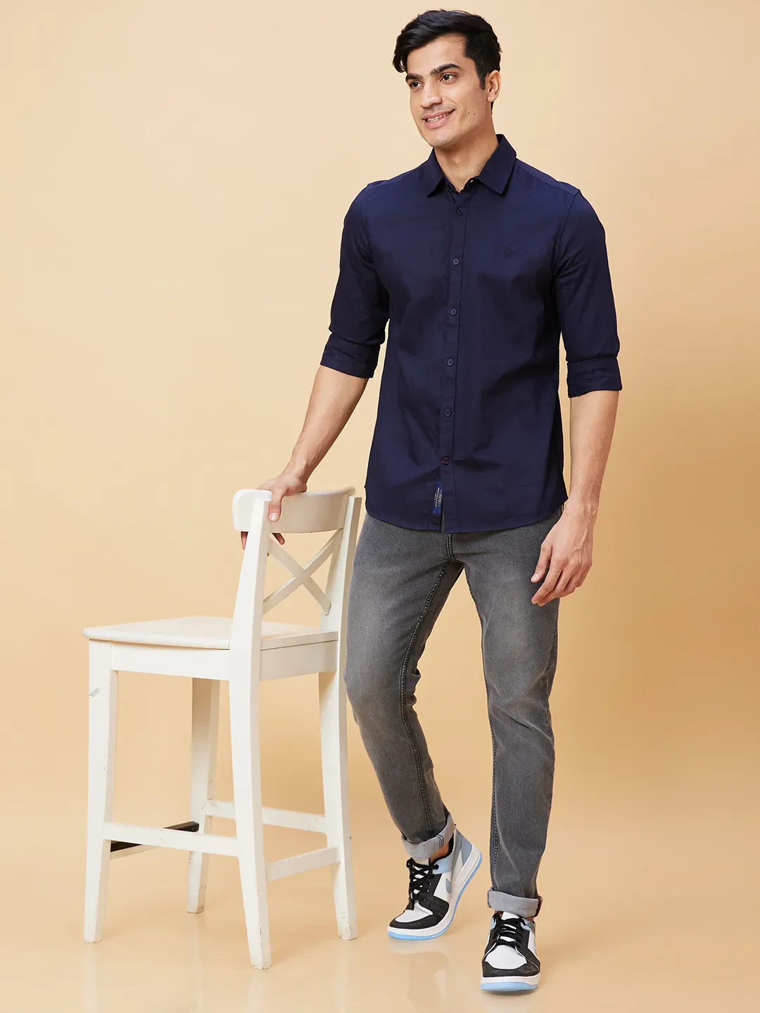 Blue Slim Straight Fit Regular Collar Long Sleeves Men's Shirt by Being Human Clothing - Image 6
