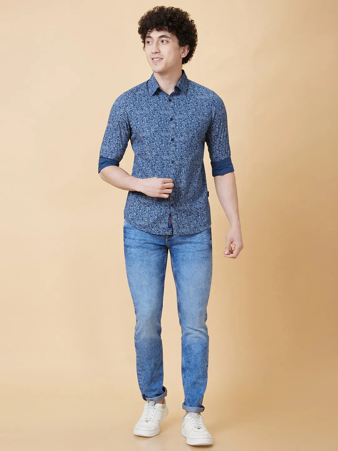 Blue Slim Straight Fit Regular Collar Long Sleeves Men's Shirt by Being Human Clothing