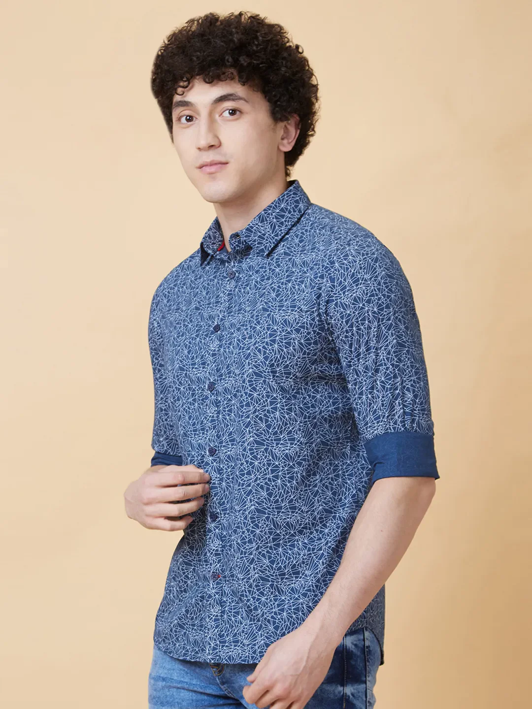 Blue Slim Straight Fit Regular Collar Long Sleeves Men's Shirt by Being Human Clothing - Image 3