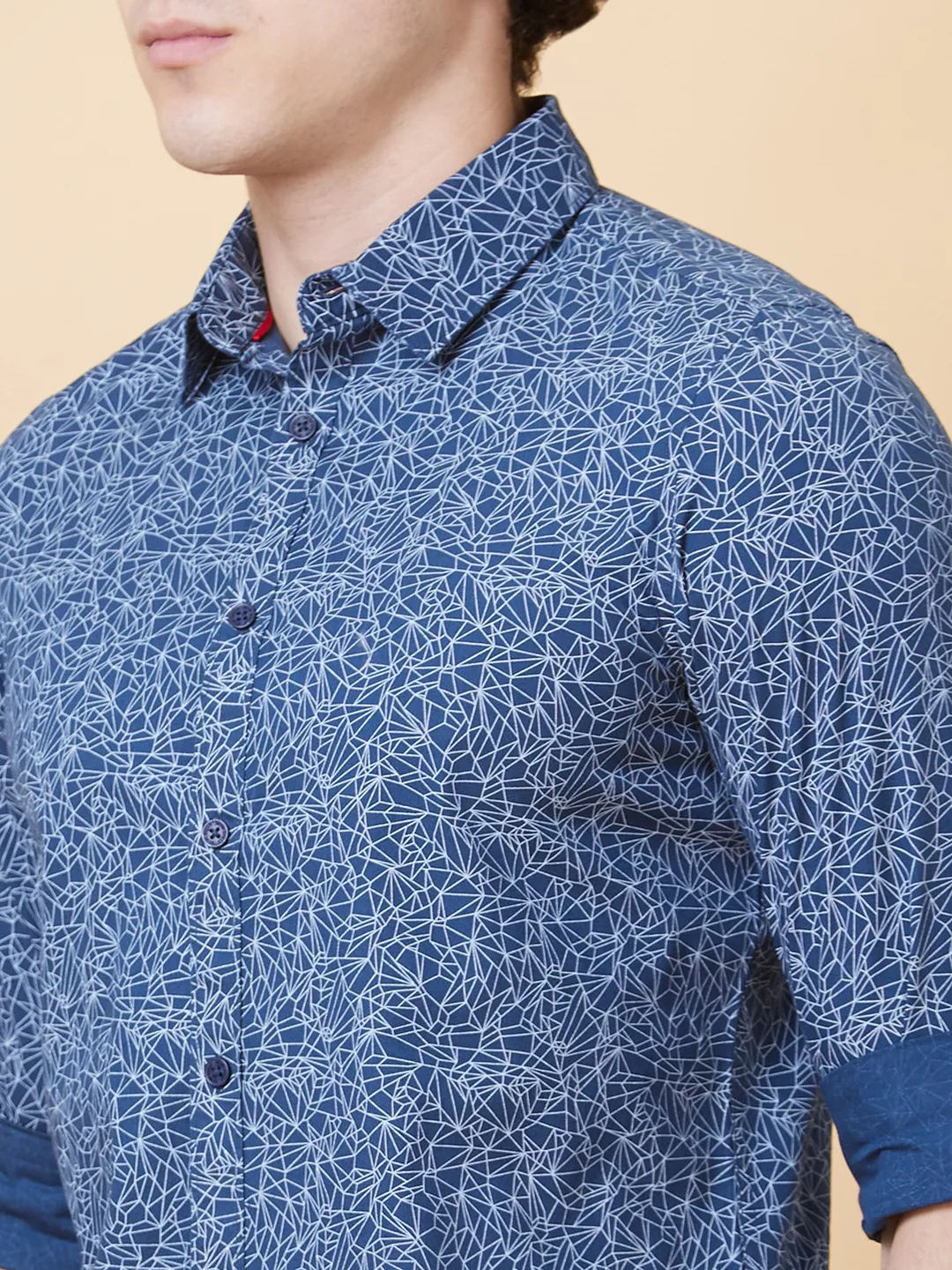 Blue Slim Straight Fit Regular Collar Long Sleeves Men's Shirt by Being Human Clothing - Image 4