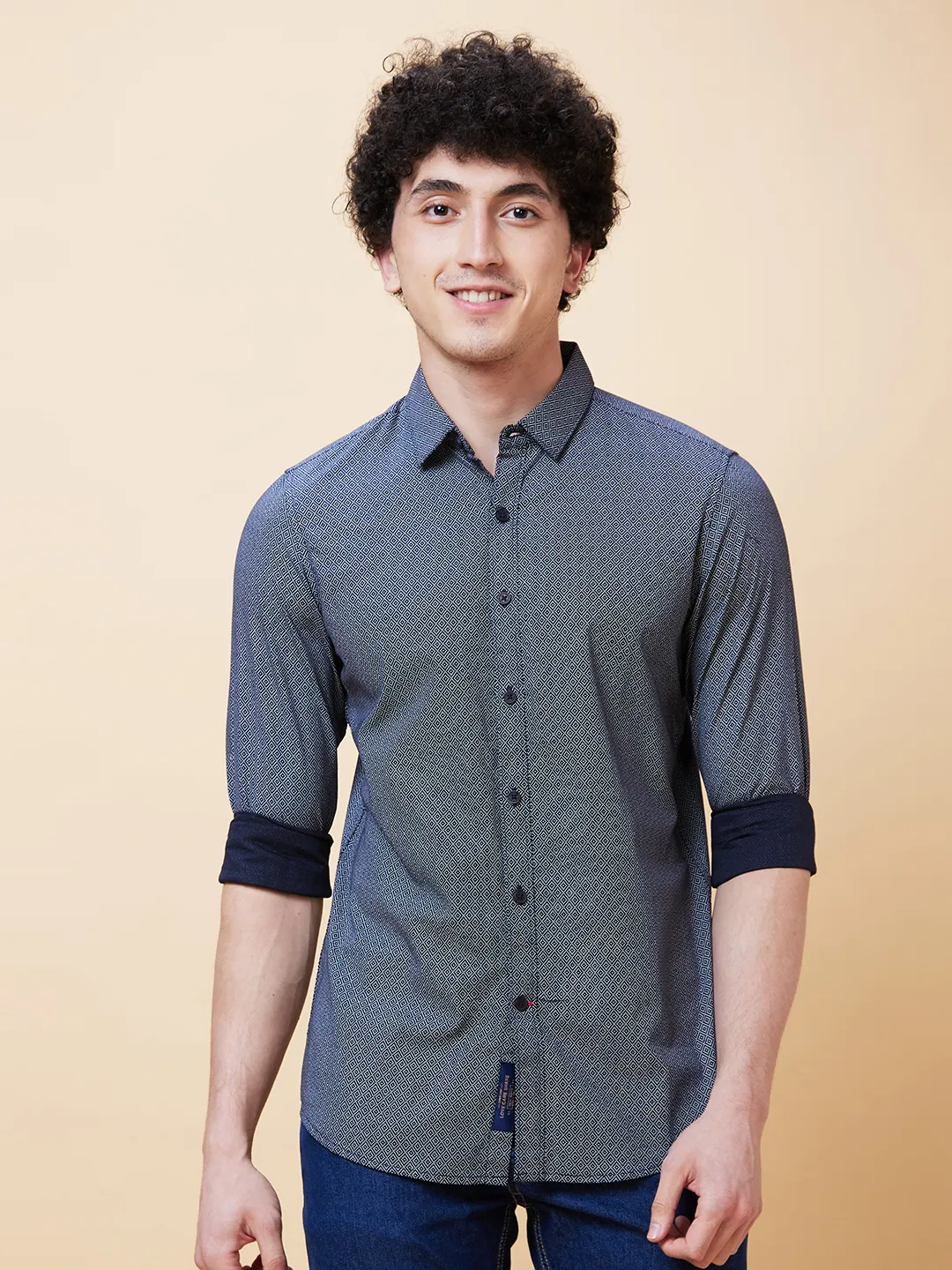 Blue Slim Straight Fit Regular Collar Long Sleeves Men's Shirt by Being Human Clothing - Image 6
