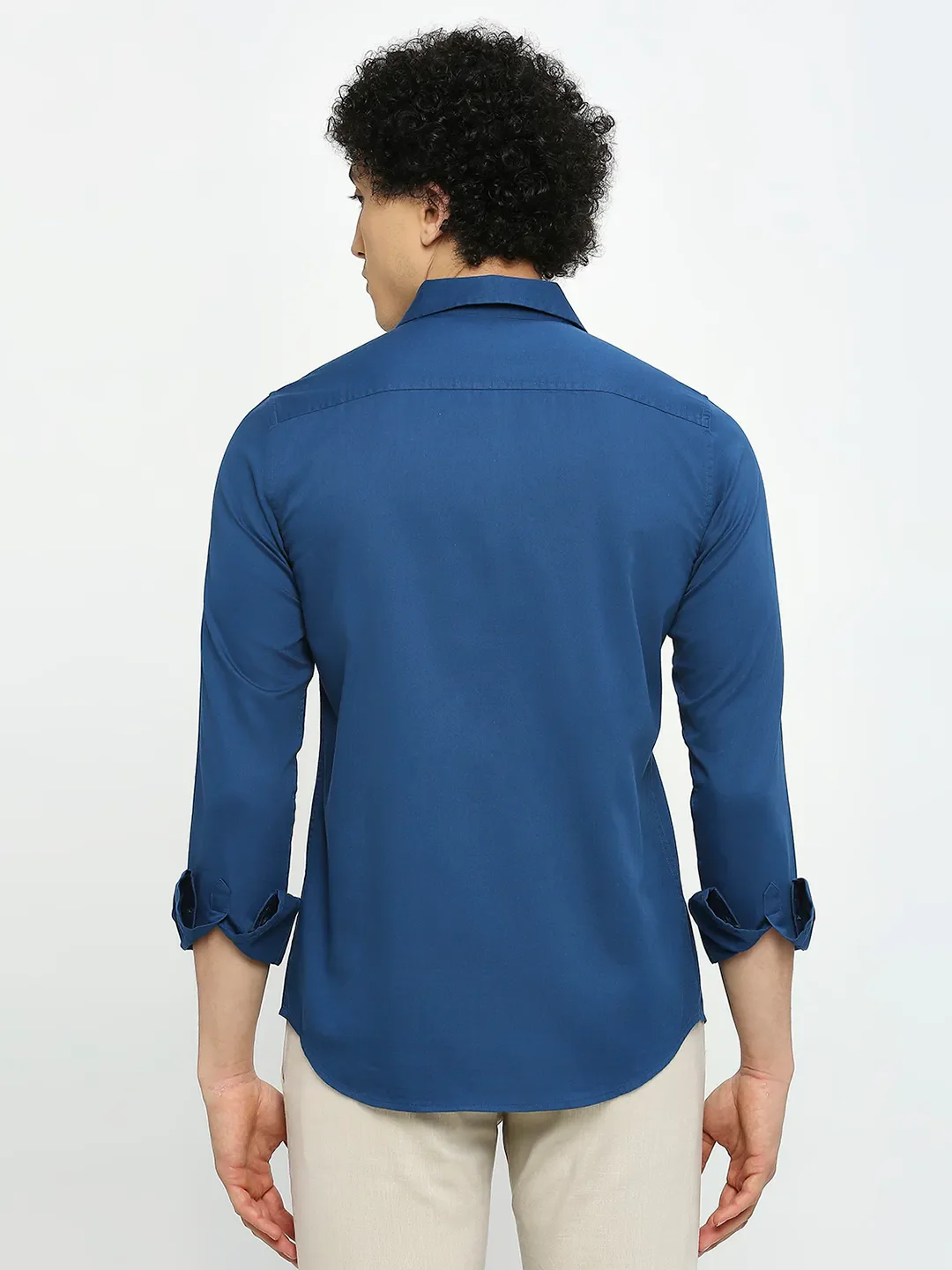 Blue Slim Straight Fit Regular Collar Long Sleeves Men's Shirt by Being Human Clothing - Image 4