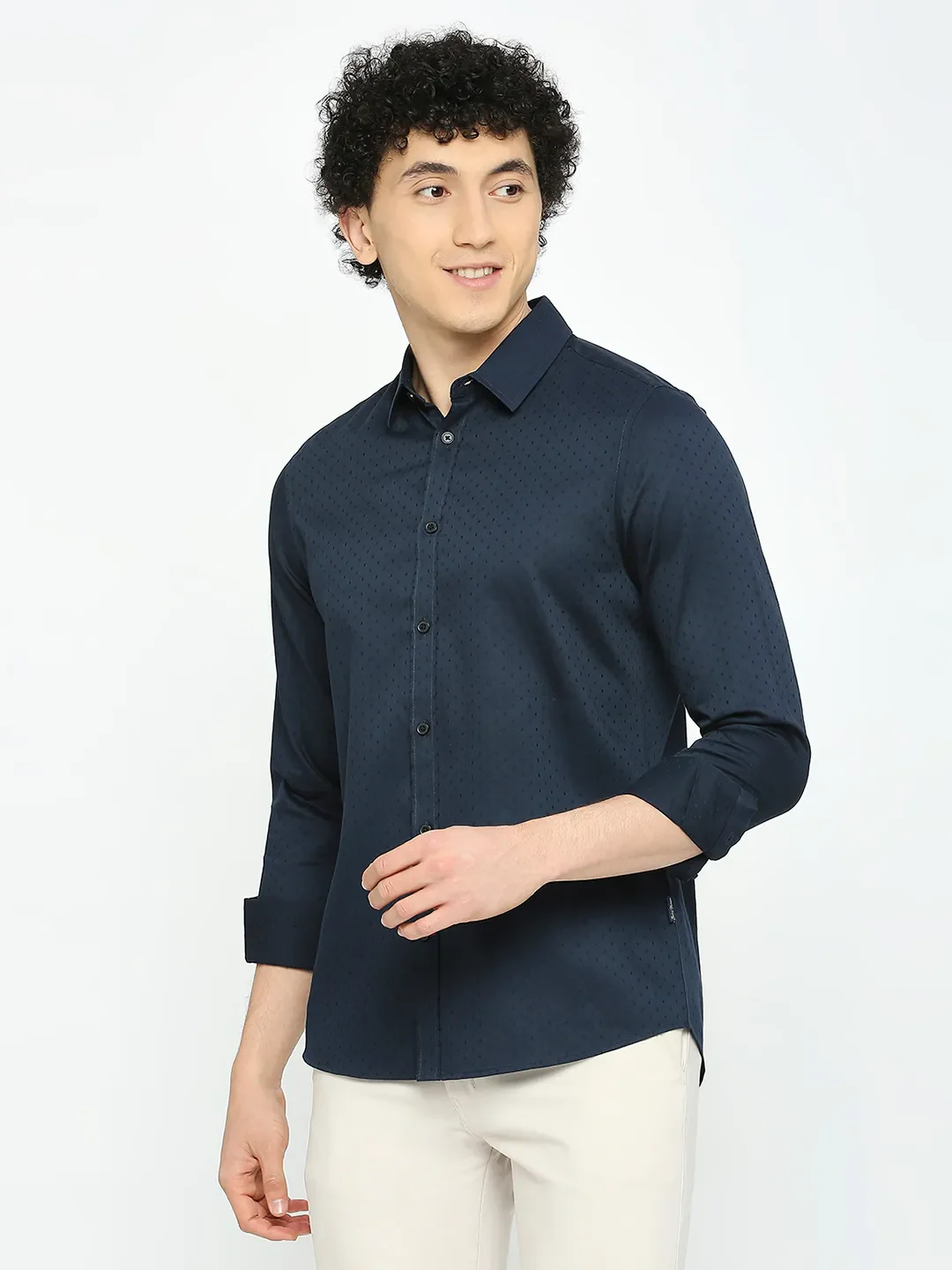 Blue Slim Straight Fit Regular Collar Long Sleeves Men's Shirt by Being Human Clothing - Image 2