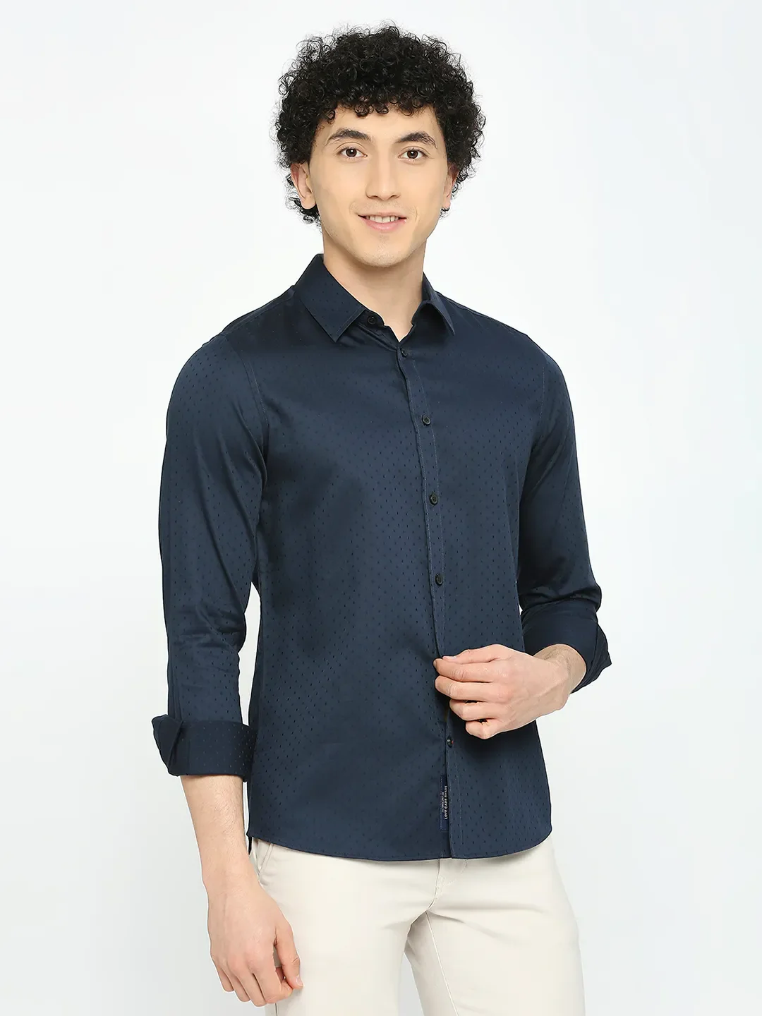 Blue Slim Straight Fit Regular Collar Long Sleeves Men's Shirt by Being Human Clothing - Image 3