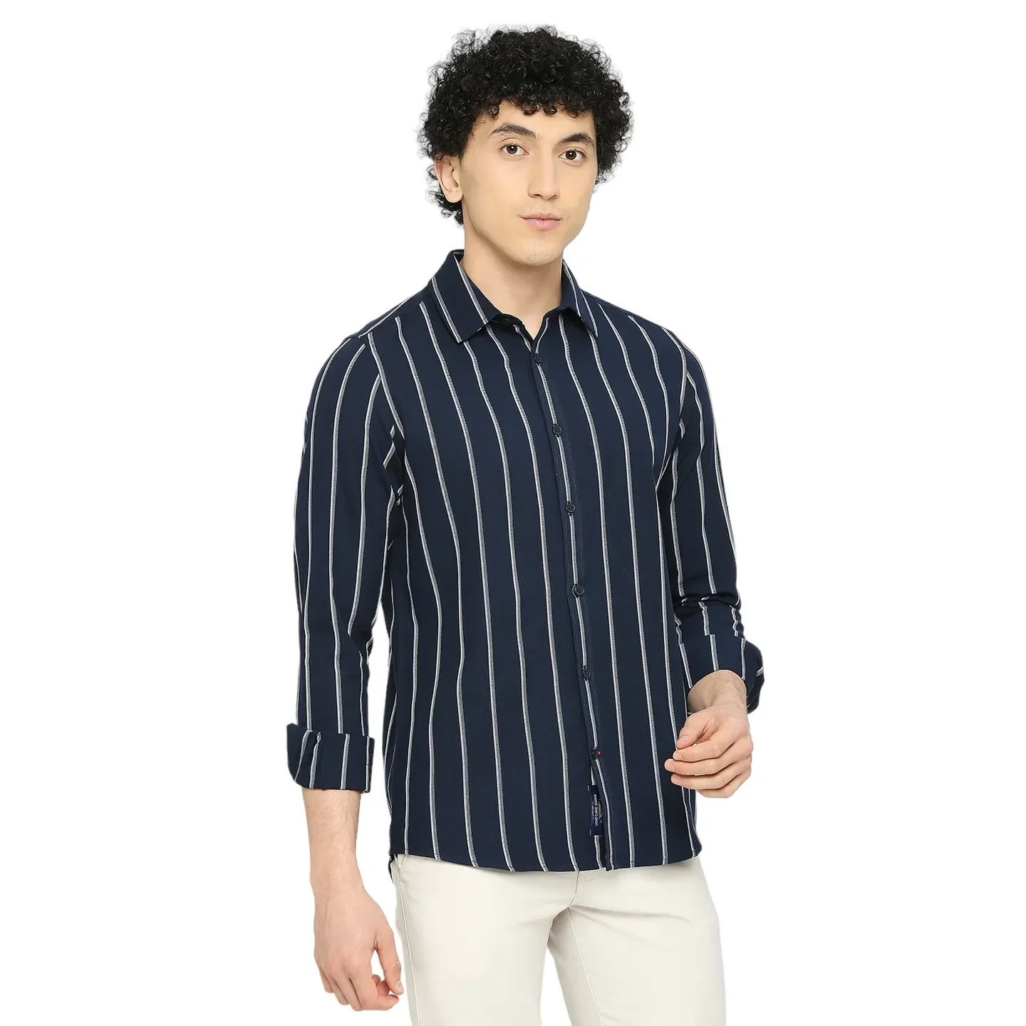 Blue Slim Straight Fit Regular Collar Long Sleeves Men's Shirt by Being Human Clothing - Image 3