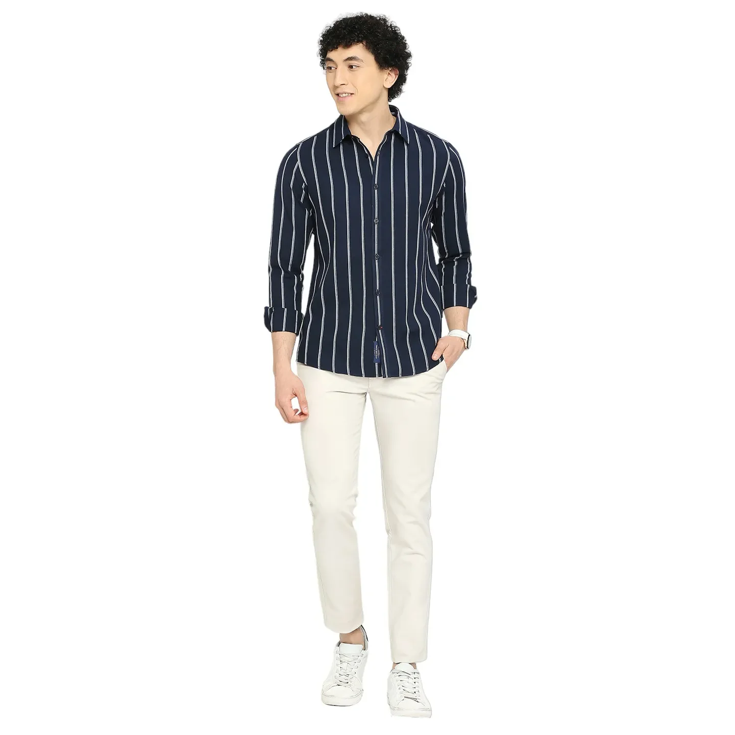 Blue Slim Straight Fit Regular Collar Long Sleeves Men's Shirt by Being Human Clothing - Image 6