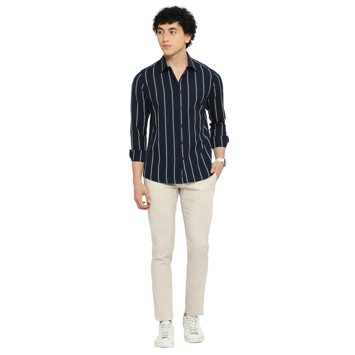 Blue Slim Straight Fit Regular Collar Long Sleeves Men's Shirt by Being Human Clothing - Image 6
