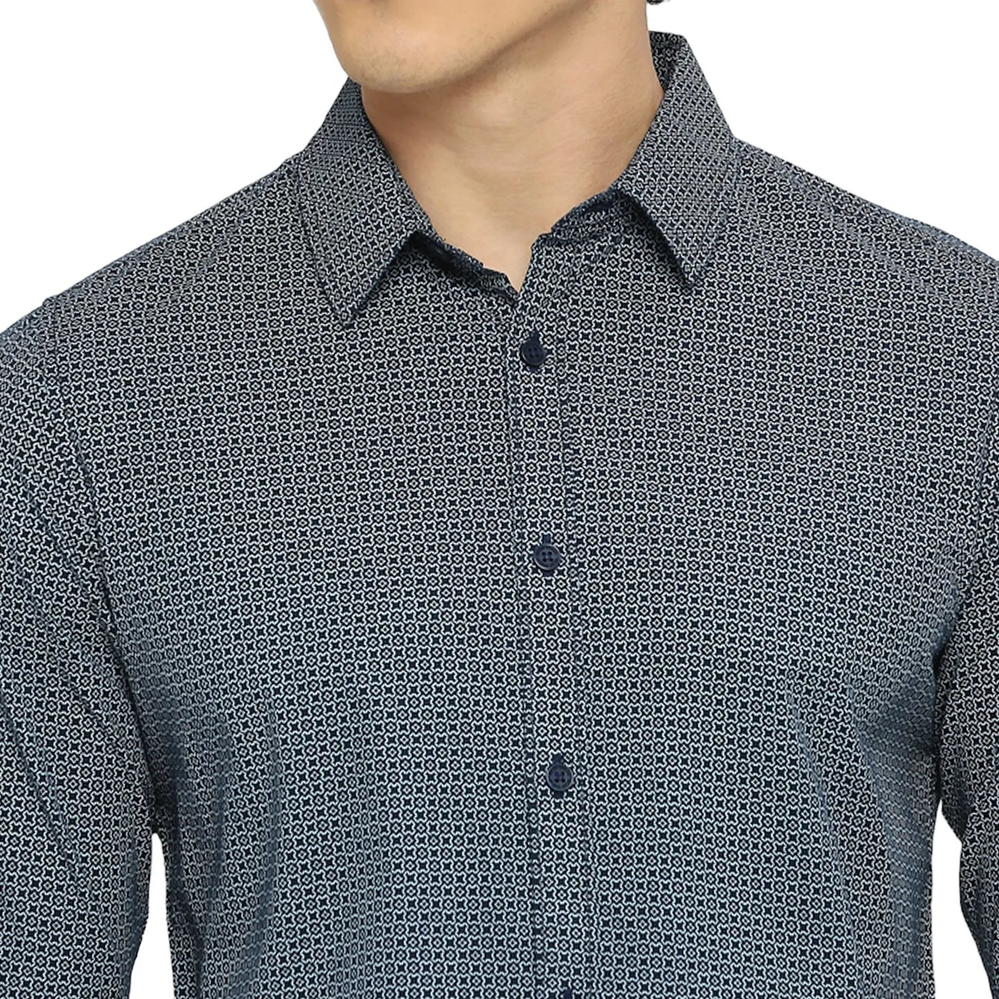 Blue Slim Straight Fit Regular Collar Long Sleeves Men's Shirt by Being Human Clothing - Image 5