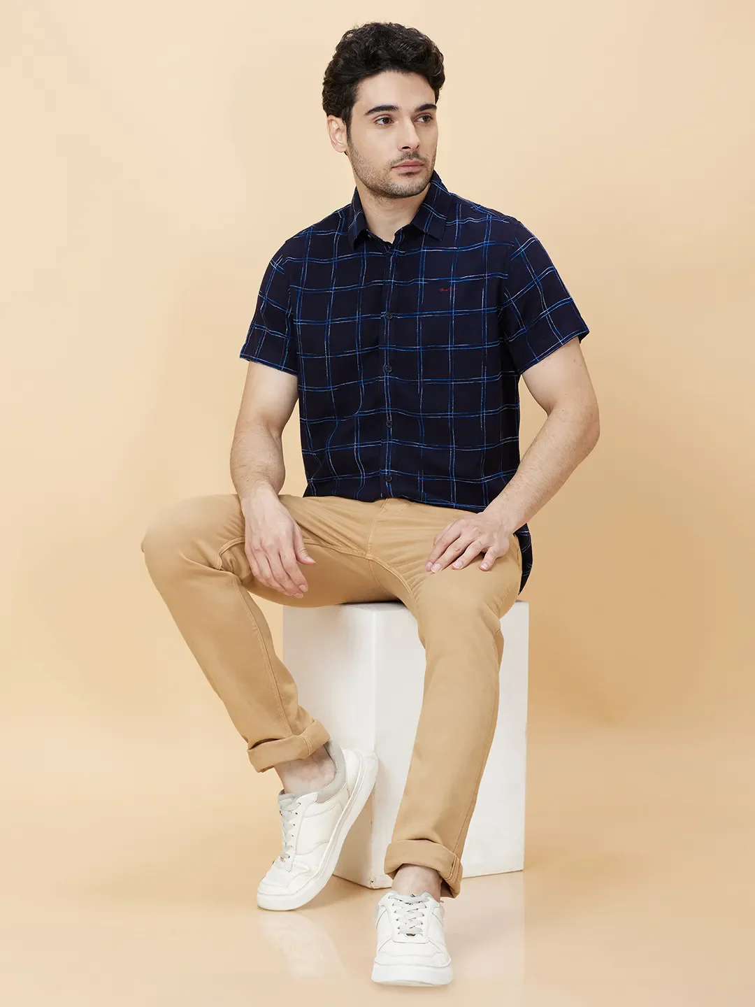 Navy Slim Fit Regular Collar Men's Shirt by Being Human Clothing - Image 6