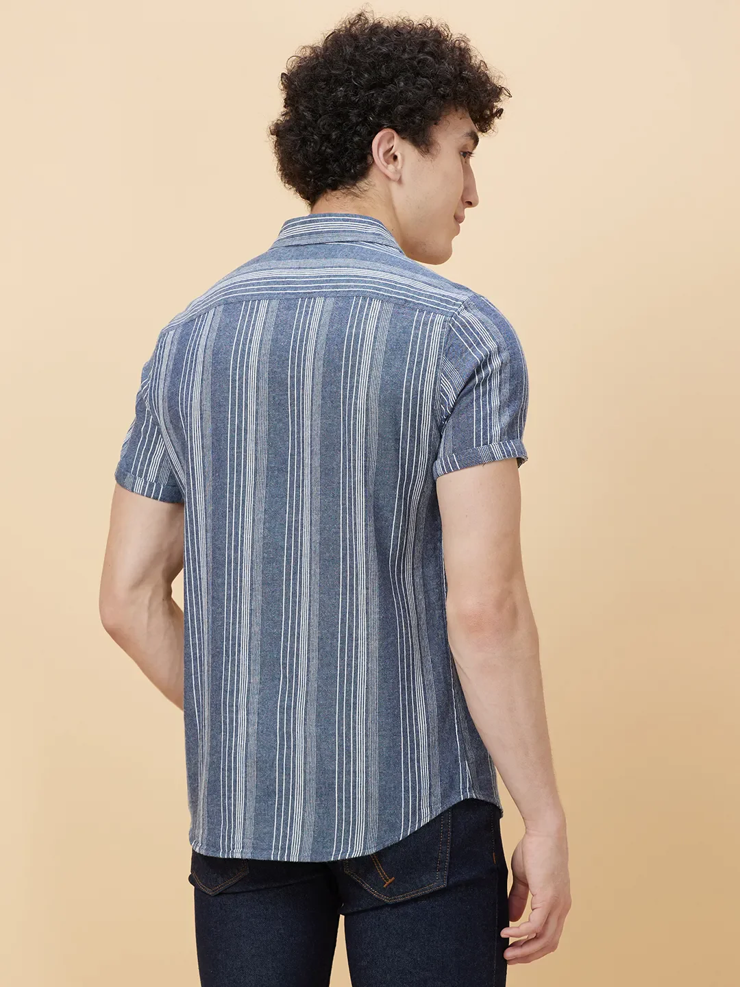 Navy Slim Fit Regular Collar Men's Shirt by Being Human Clothing - Image 4