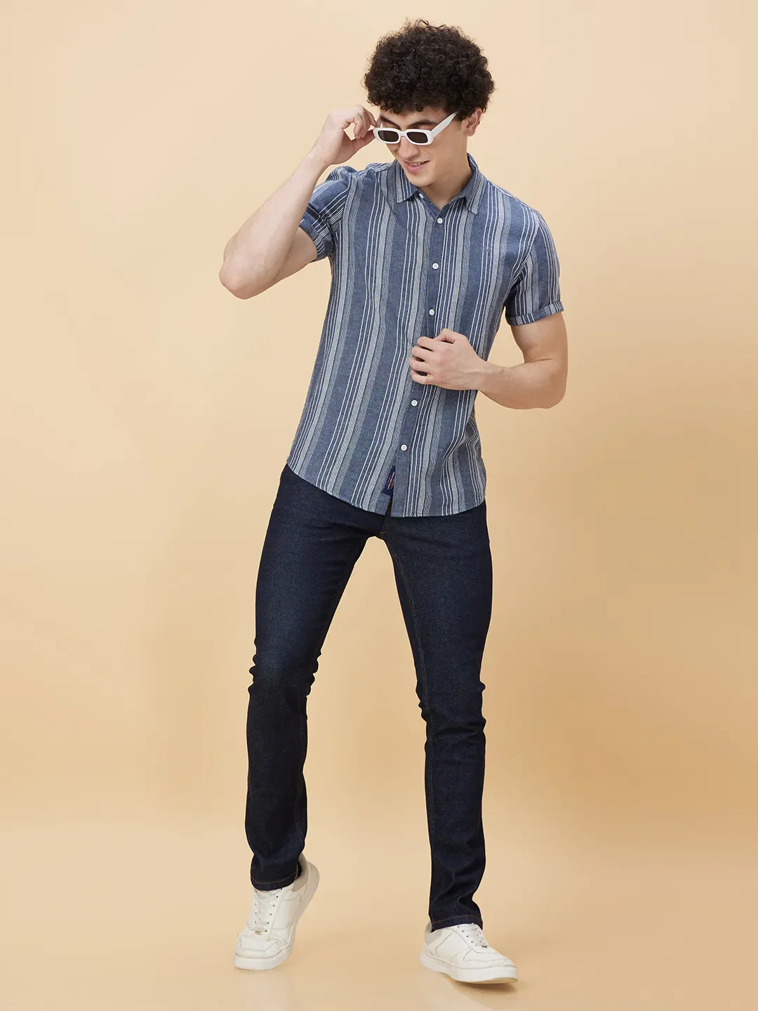 Navy Slim Fit Regular Collar Men's Shirt by Being Human Clothing - Image 6