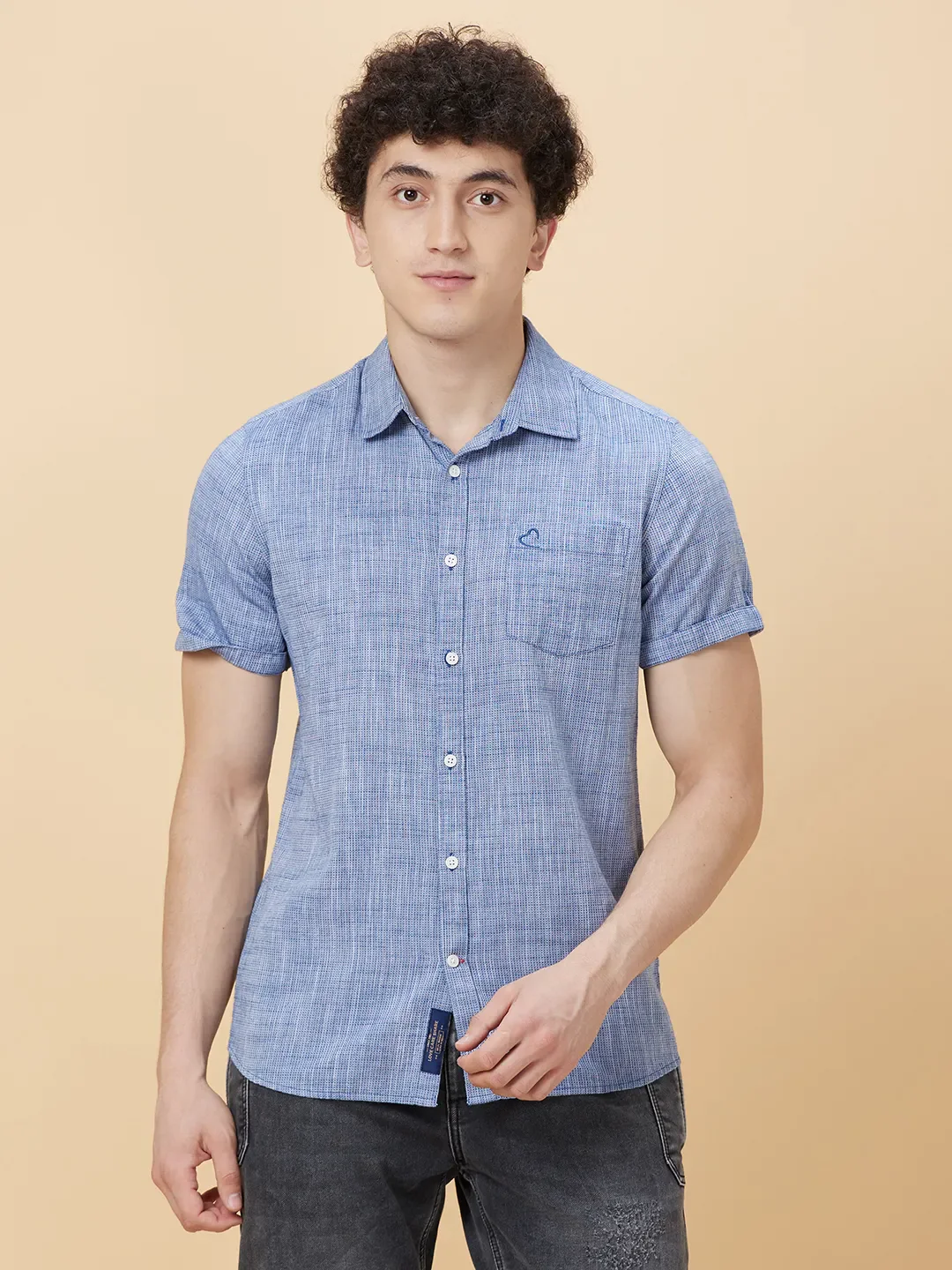Navy Slim Fit Regular Collar Men's Shirt by Being Human Clothing