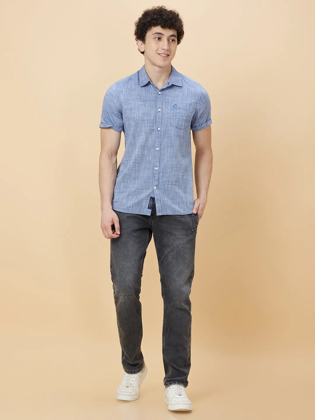 Navy Slim Fit Regular Collar Men's Shirt by Being Human Clothing - Image 2