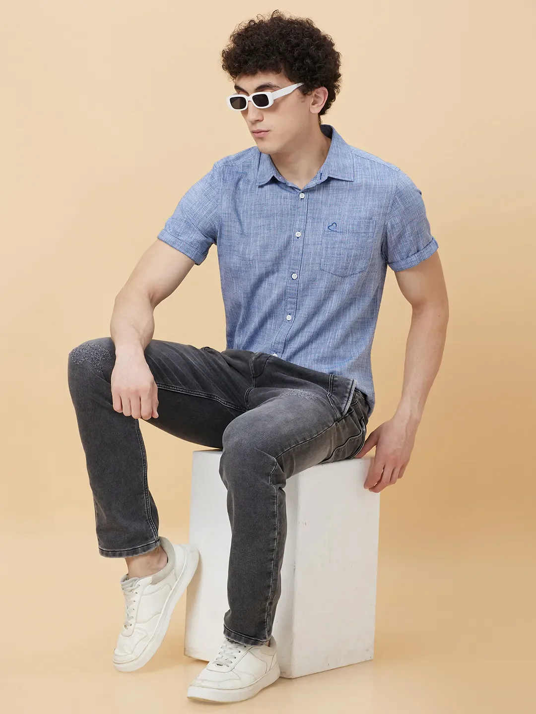 Navy Slim Fit Regular Collar Men's Shirt by Being Human Clothing - Image 6