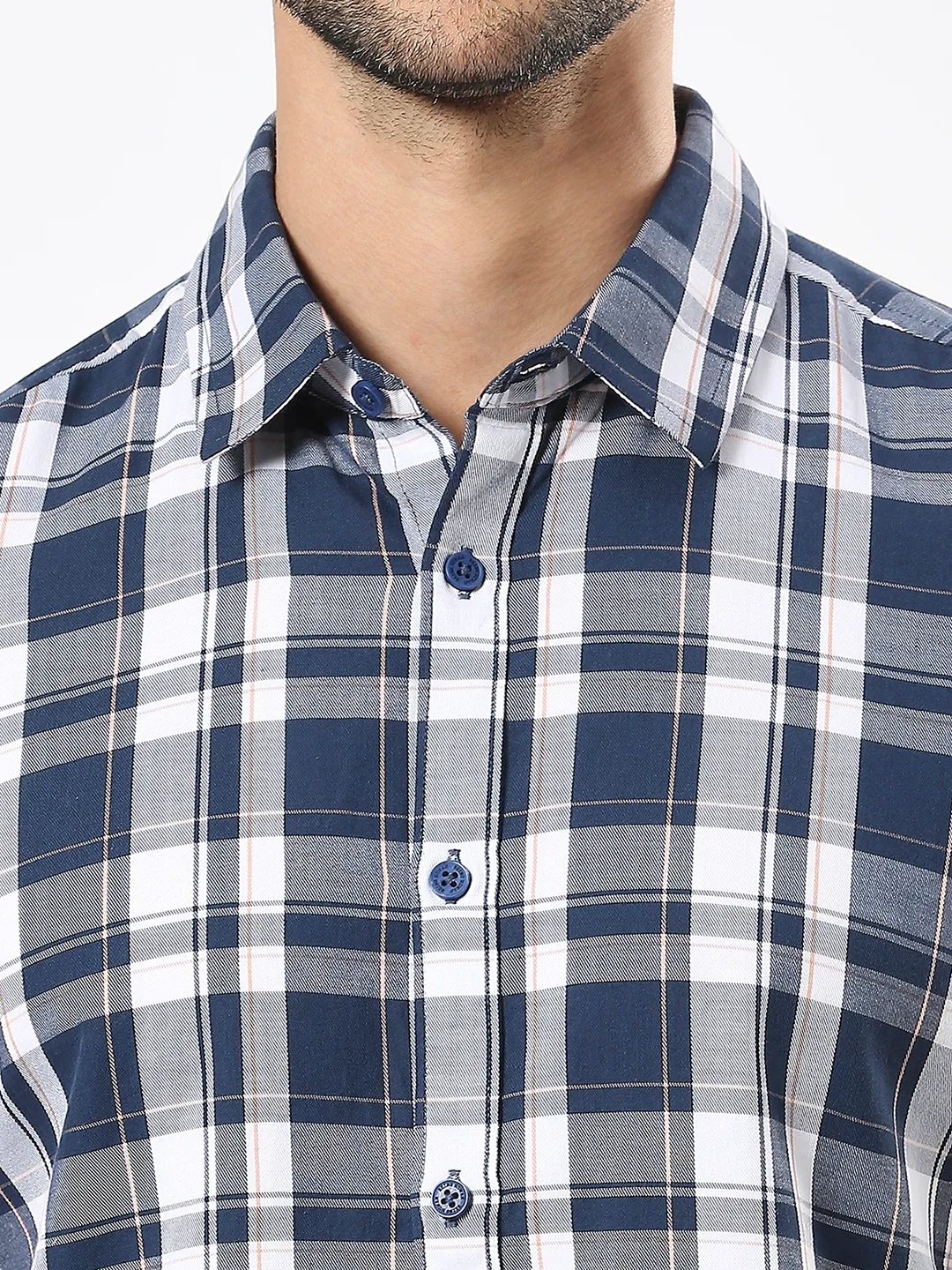 Blue Slim Straight Fit Regular Collar Short Sleeves Men's Shirt by Being Human Clothing - Image 5