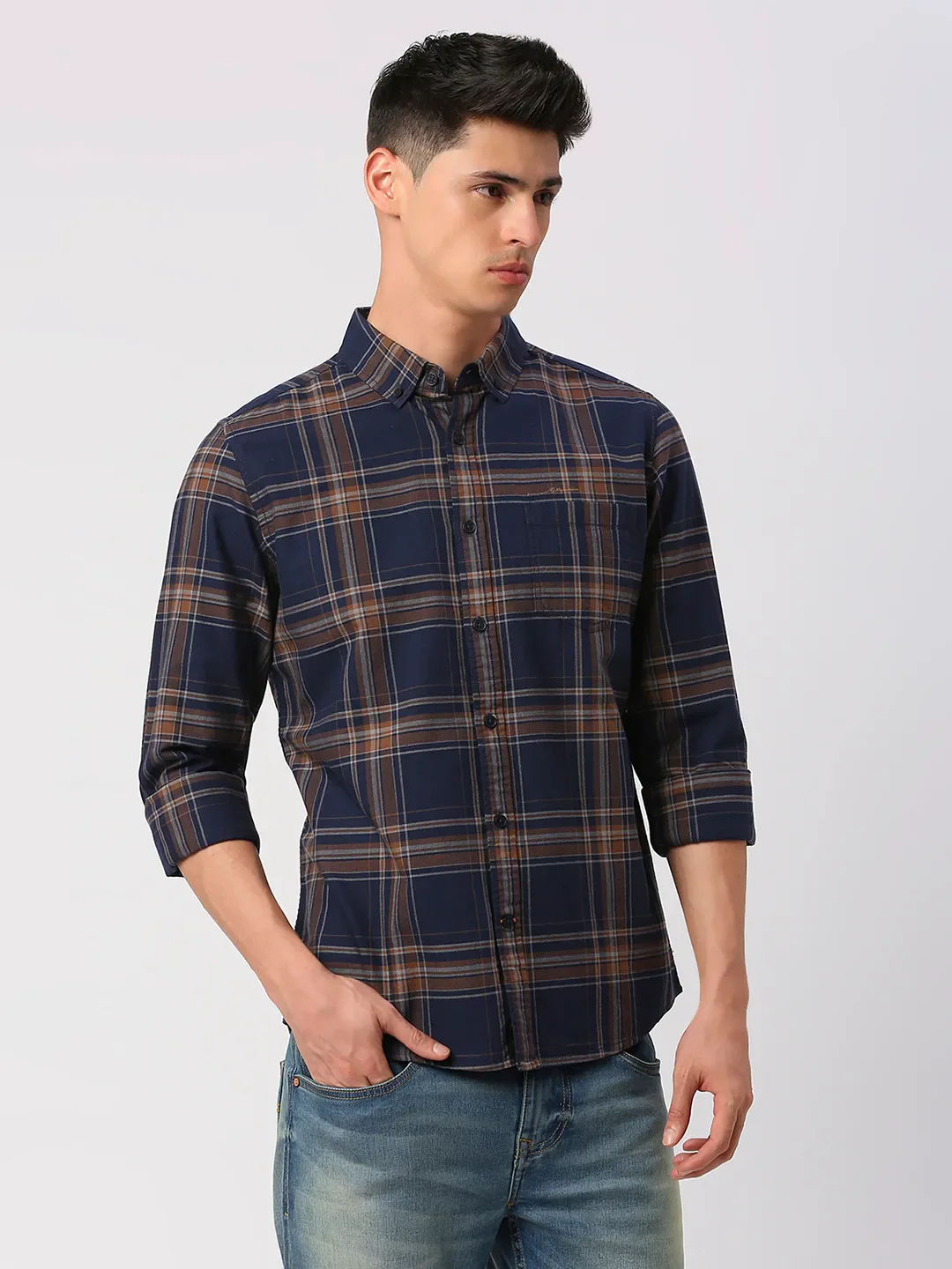 Navy Slim Fit Regular Collar Men's Shirt by Being Human Clothing - Image 3
