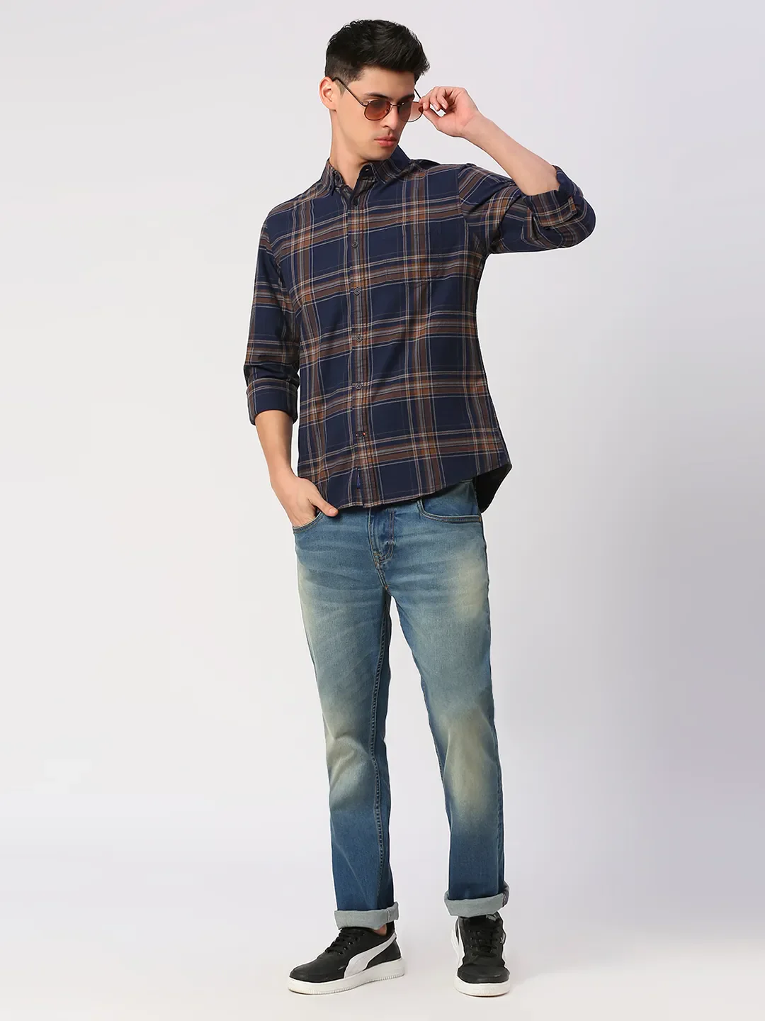 Navy Slim Fit Regular Collar Men's Shirt by Being Human Clothing - Image 6