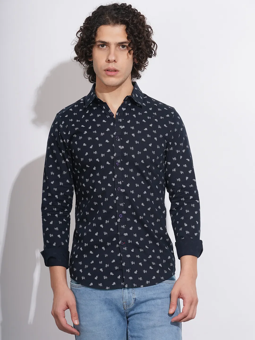 Navy Slim Fit Regular Collar Men's Shirt by Being Human Clothing