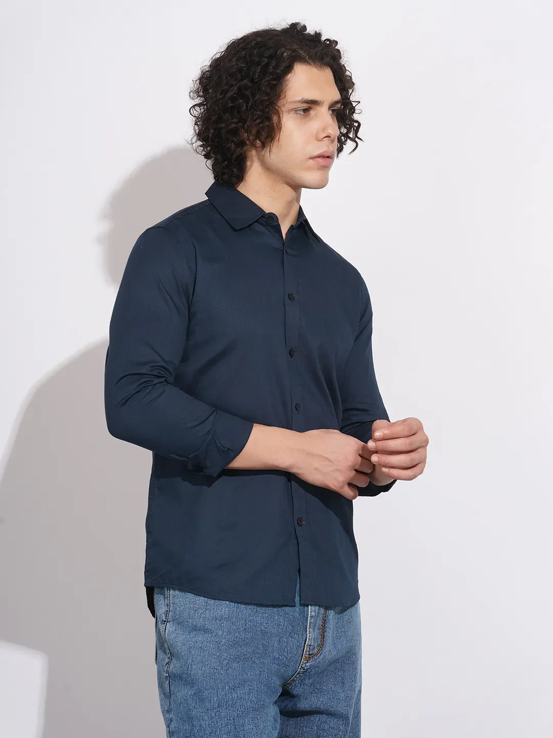 Navy Slim Fit Regular Collar Men's Shirt by Being Human Clothing - Image 2