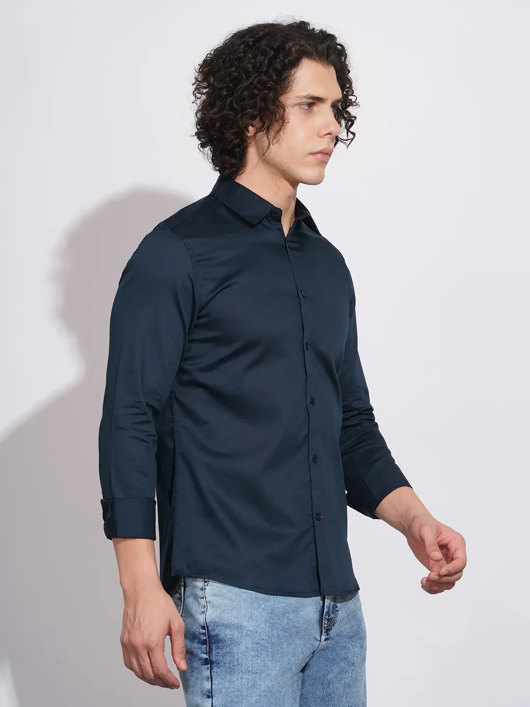Navy Slim Fit Regular Collar Men's Shirt by Being Human Clothing - Image 2
