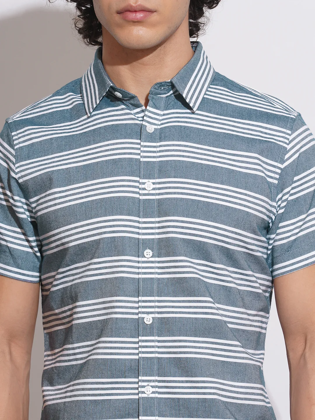 Blue Slim Straight Fit Regular Collar Short Sleeves Men's Shirt by Being Human Clothing - Image 5