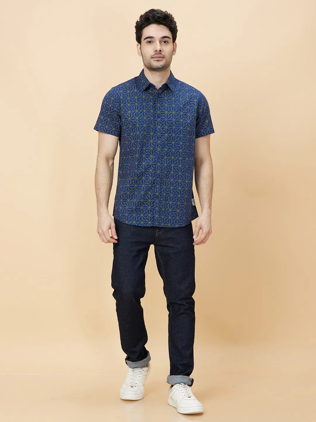 Blue Slim Straight Fit Regular Collar Short Sleeves Men's Shirt by Being Human Clothing - Image 2