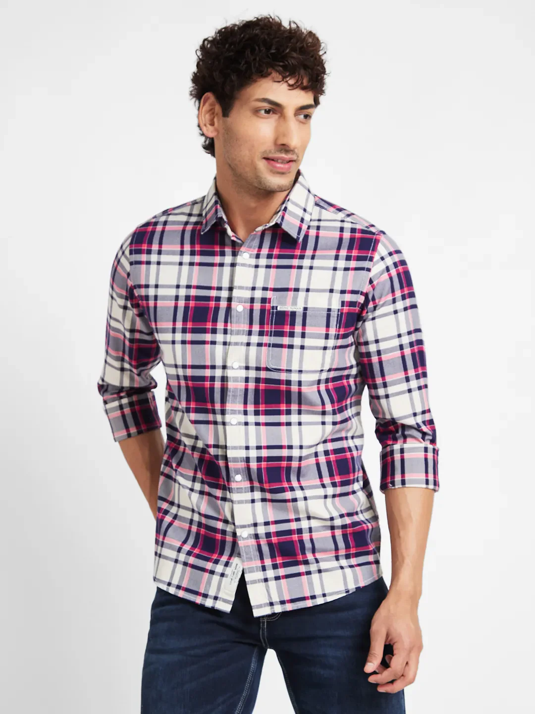 White Slim Straight Fit Regular Collar Long Sleeves Men's Shirt by Being Human Clothing