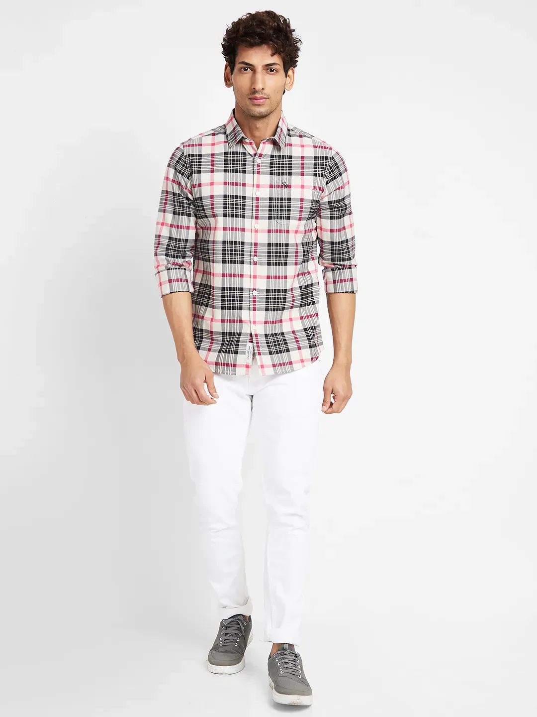 White Slim Straight Fit Regular Collar Long Sleeves Men's Shirt by Being Human Clothing - Image 2