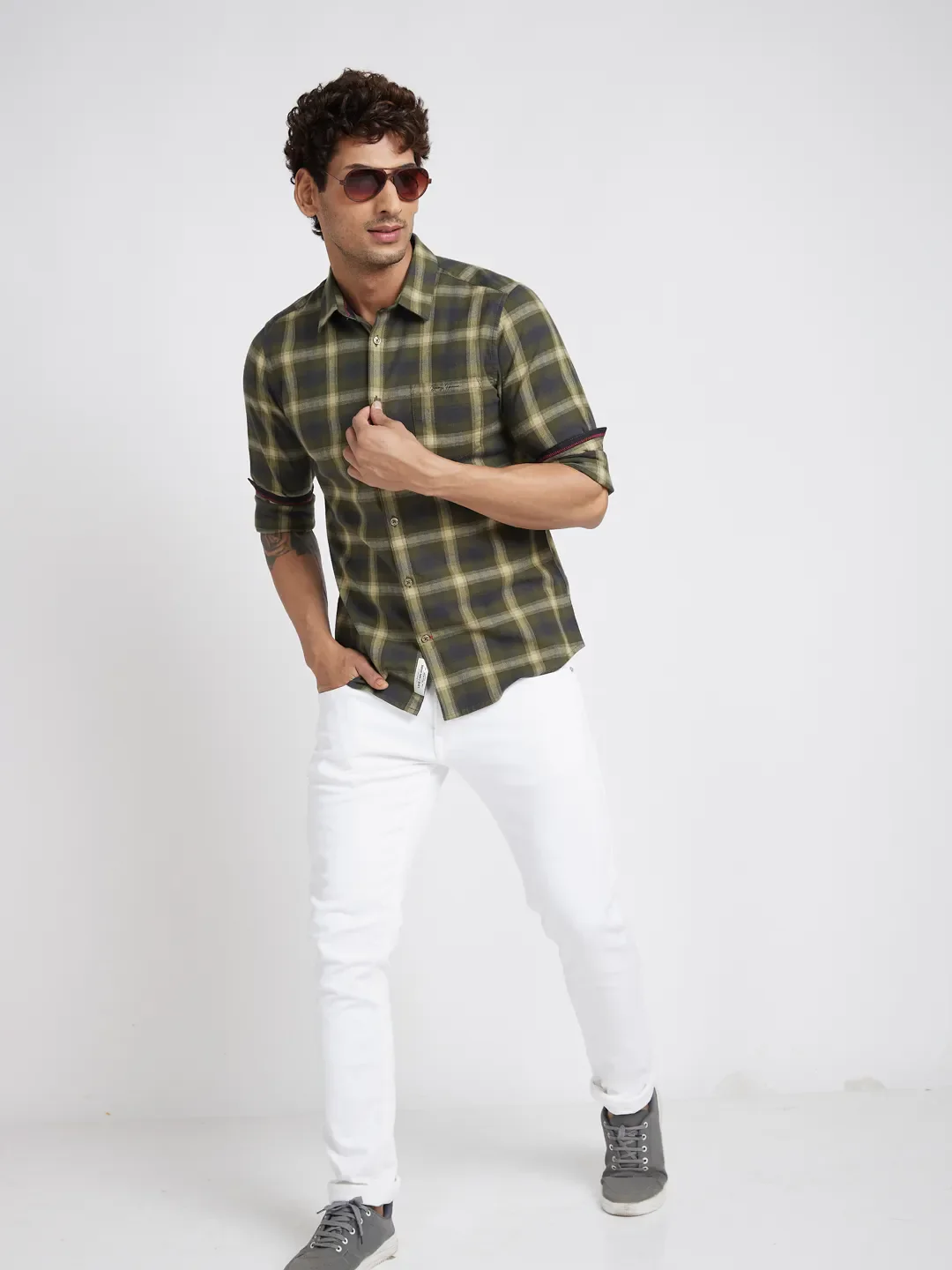 Olive Slim Fit Regular Collar Men's Shirt by Being Human Clothing - Image 6