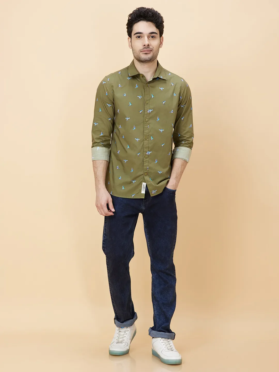 Olive Slim Fit Regular Collar Men's Shirt by Being Human Clothing - Image 2