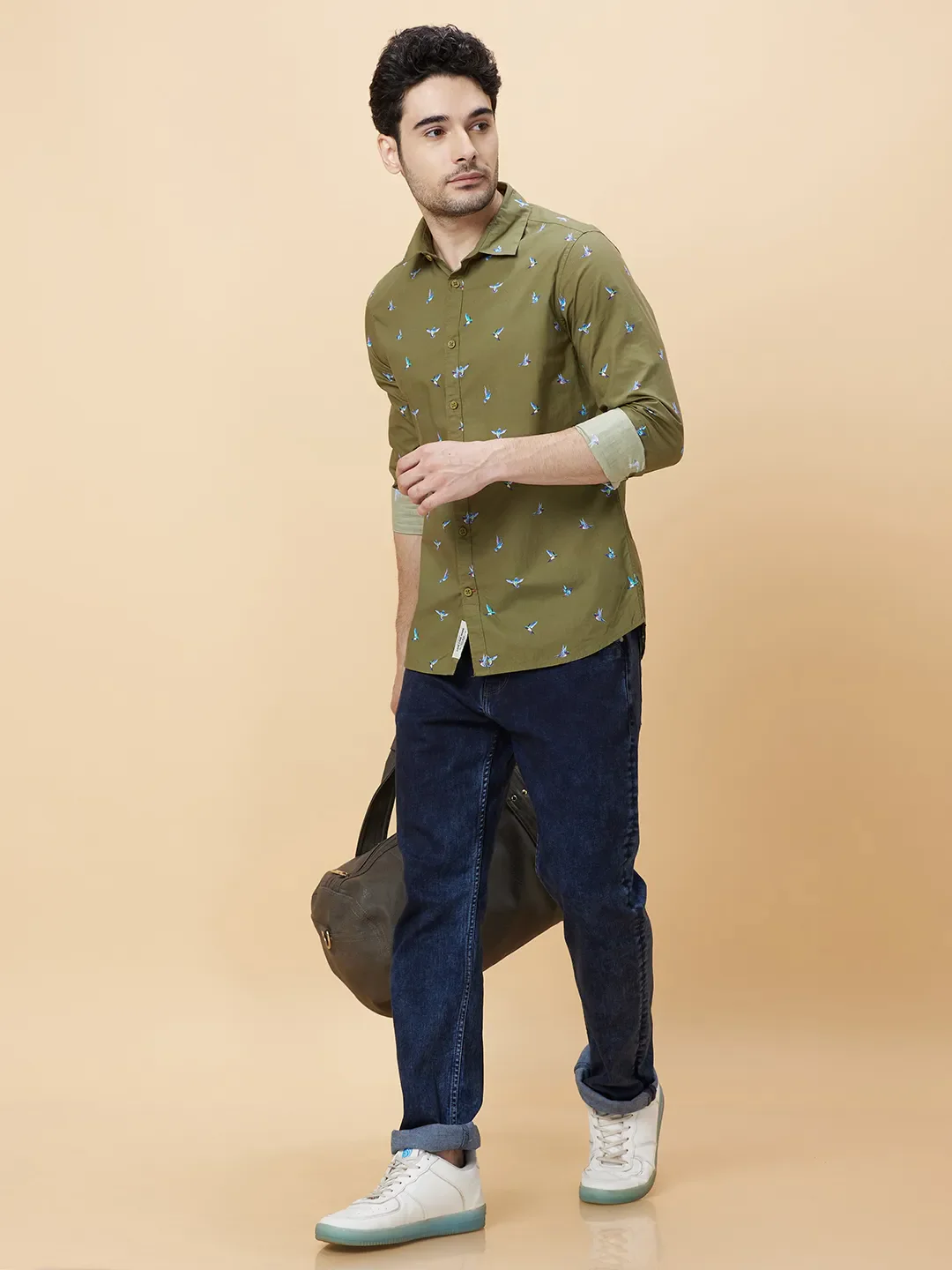Olive Slim Fit Regular Collar Men's Shirt by Being Human Clothing - Image 6