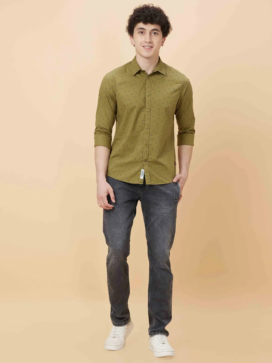 Olive Slim Fit Regular Collar Men's Shirt by Being Human Clothing - Image 2