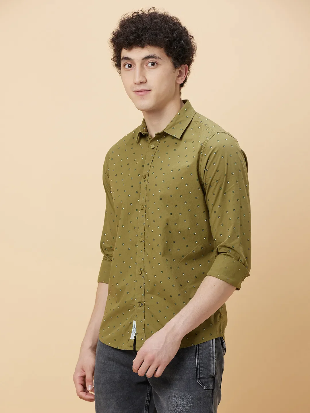 Olive Slim Fit Regular Collar Men's Shirt by Being Human Clothing - Image 3