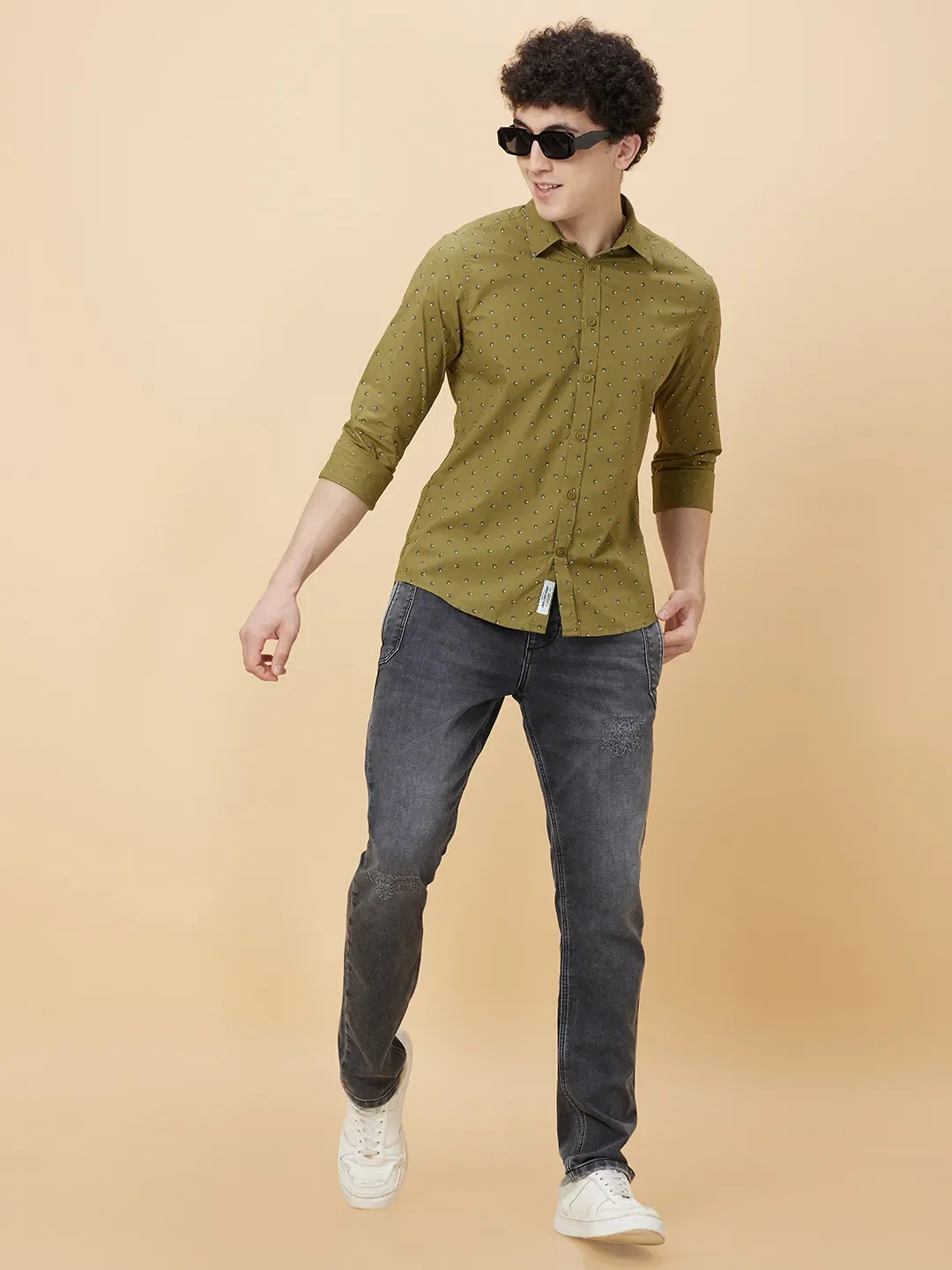 Olive Slim Fit Regular Collar Men's Shirt by Being Human Clothing - Image 6
