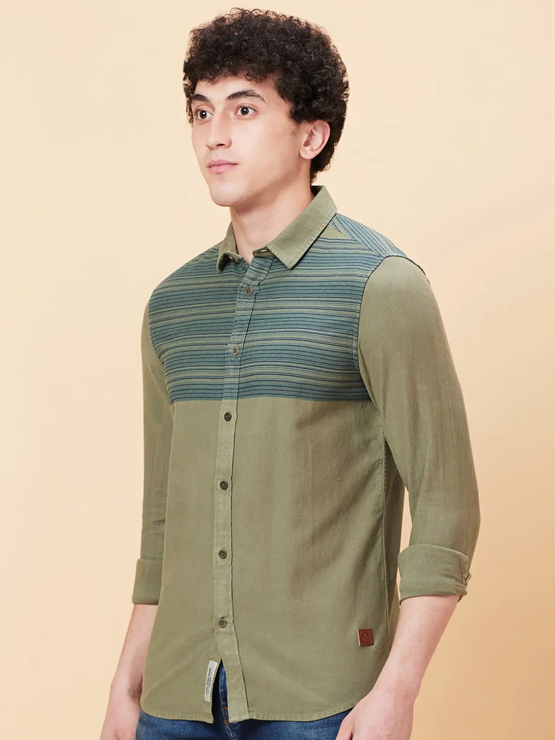 Olive Slim Fit Regular Collar Men's Shirt by Being Human Clothing - Image 4