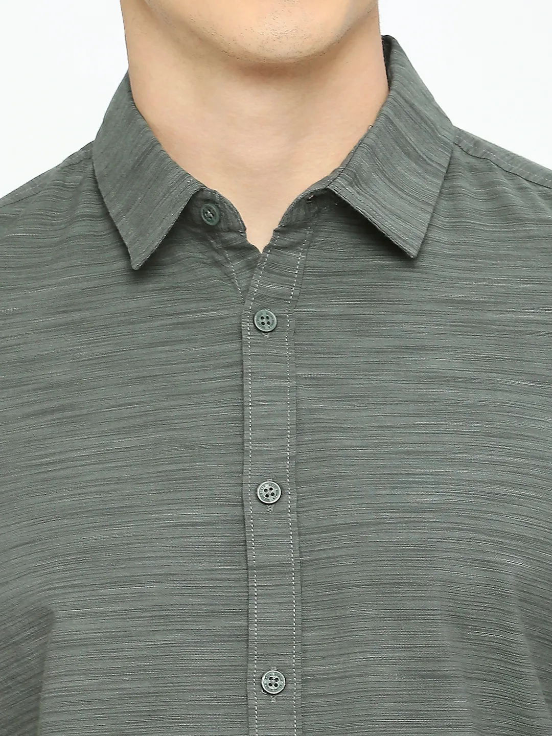 Olive Slim Straight Fit Regular Collar Long Sleeves Men's Shirt by Being Human Clothing - Image 5