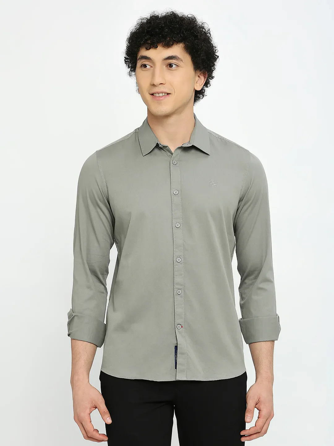 Olive Slim Straight Fit Regular Collar Long Sleeves Men's Shirt by Being Human Clothing