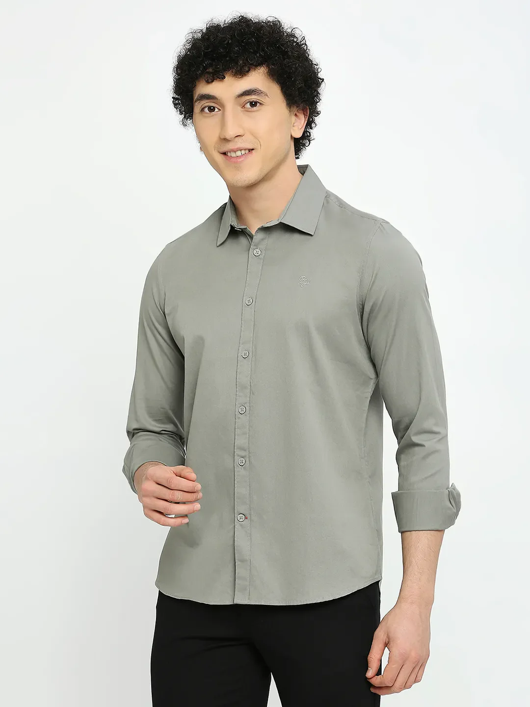 Olive Slim Straight Fit Regular Collar Long Sleeves Men's Shirt by Being Human Clothing - Image 2