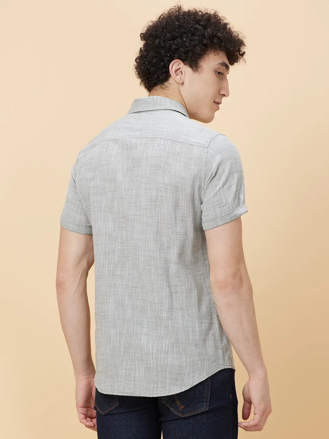 Olive Slim Straight Fit Regular Collar Short Sleeves Men's Shirt by Being Human Clothing - Image 4