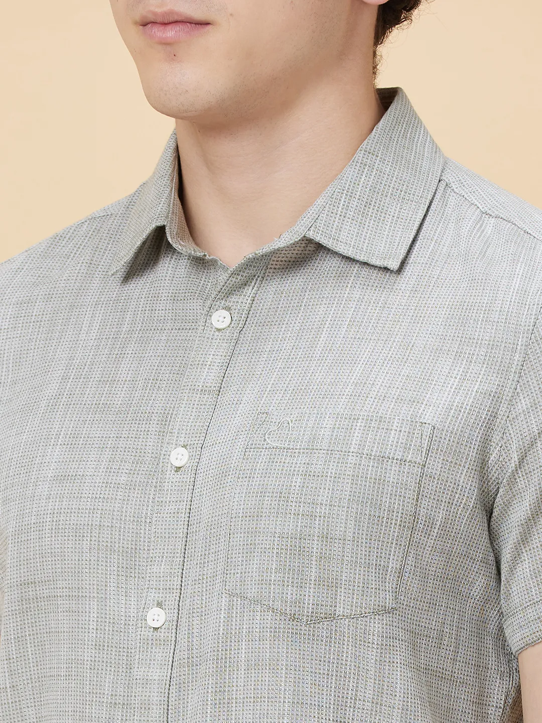 Olive Slim Straight Fit Regular Collar Short Sleeves Men's Shirt by Being Human Clothing - Image 5