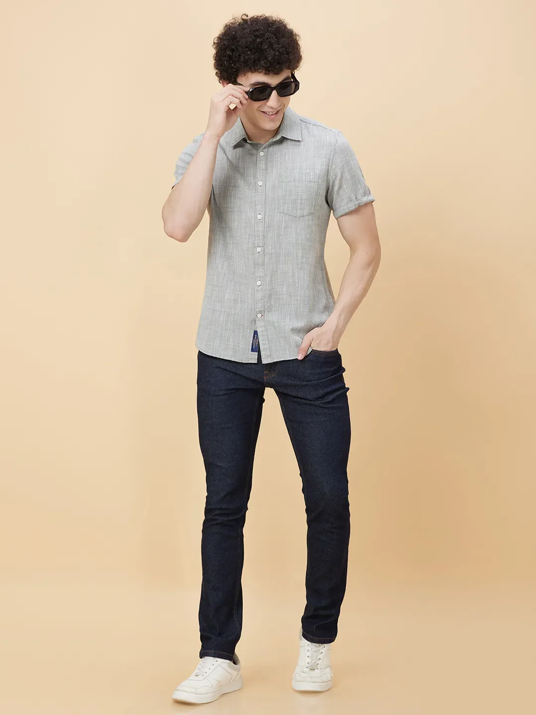 Olive Slim Straight Fit Regular Collar Short Sleeves Men's Shirt by Being Human Clothing - Image 6