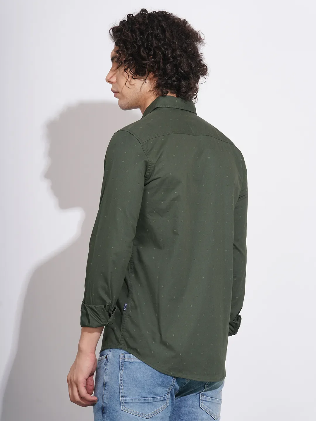 Olive Slim Fit Regular Collar Men's Shirt by Being Human Clothing - Image 3