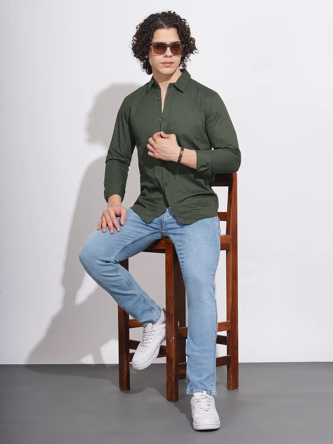 Olive Slim Fit Regular Collar Men's Shirt by Being Human Clothing - Image 4