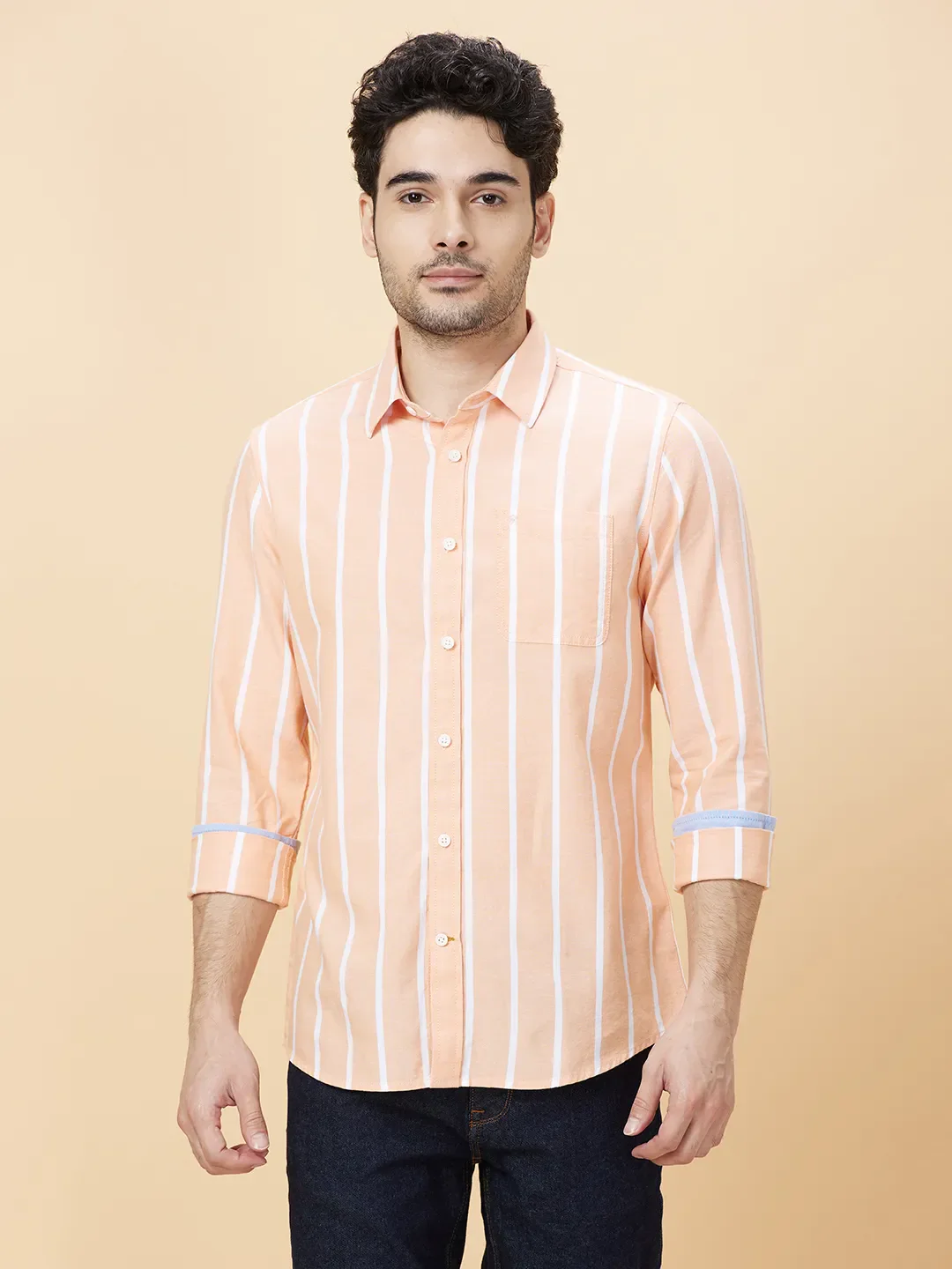 Orange Slim Straight Fit Regular Collar Long Sleeves Men's Shirt by Being Human Clothing