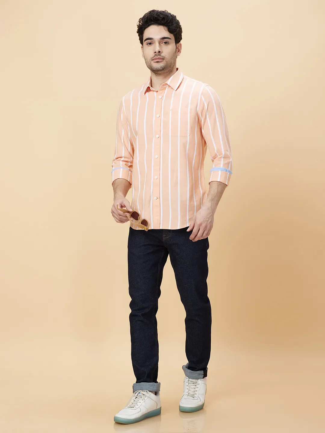 Orange Slim Straight Fit Regular Collar Long Sleeves Men's Shirt by Being Human Clothing - Image 6